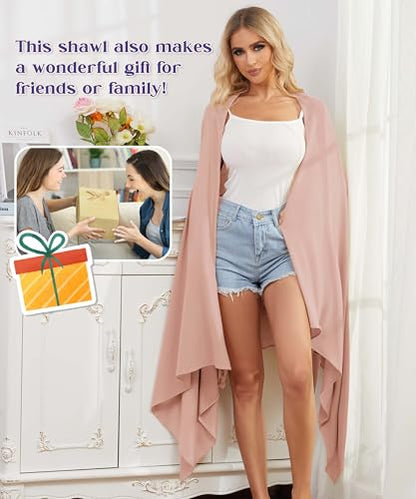 Tencel Cashmere Shawl Wraps for Women,Pashmina Stole Airplane Travel Wool Scarf Blanket Wrap Lightweight UPF 50+ - color: Pink