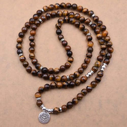108 Mala Beads Bracelet Necklace - Gemstone Prayer Beads with Lotus Charm for Meditation & Yoga