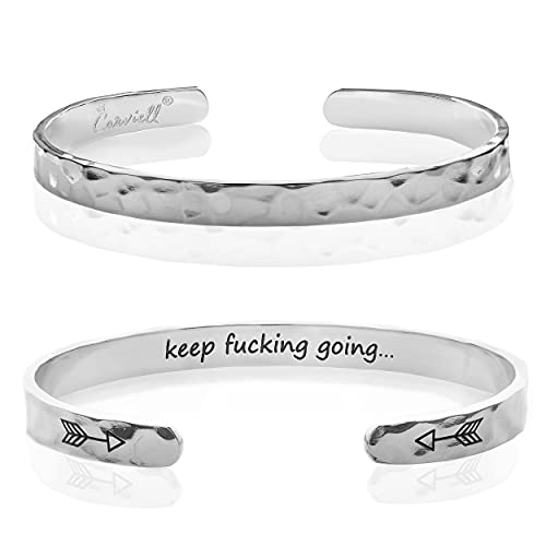 Carviell Bracelet - Gifts for Women – Inspirational, Friendship, Love, Mom, Daughter, Sister, Christian, Graduation, Memorial & Wedding Gifts – 100+ Phrases – Stainless Steel, Gift-Ready - style: BADASS GIFT - Keep f##king going
