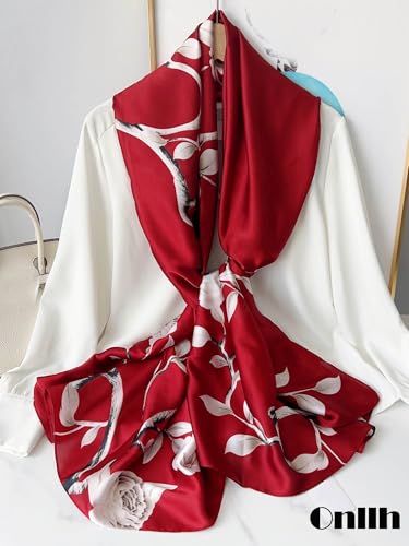 Large Shawl Scarf For Women Lightweight Wraps Silky Headscarf Long Sunscreen Scarfs - color: T19 Red Peony / 70"x 35"