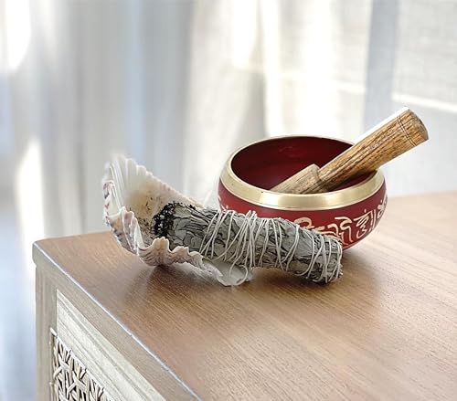 Ajuny Tibetan Singing Bowl Set Handmade Brass Sound Bowl for Meditation Yoga Chakra Healing Stress Relief Spiritual Mindfulness Authentic Unique Spiritual Gifts for Men & Women (Red)