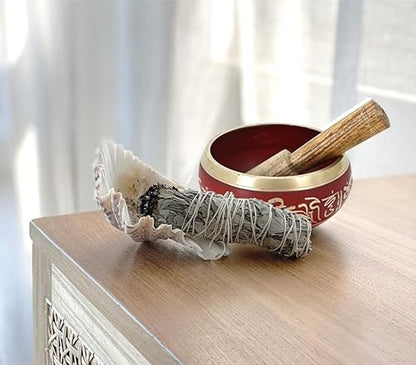 Ajuny Tibetan Singing Bowl Set Handmade Brass Sound Bowl for Meditation Yoga Chakra Healing Stress Relief Spiritual Mindfulness Authentic Unique Spiritual Gifts for Men & Women (Red)