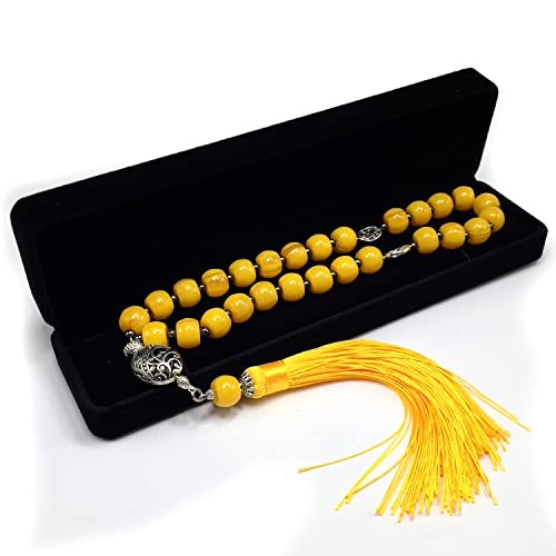 Mala Prayer Beads - Mala Necklace - Tibetan Mala Prayer Beads Meditation Beads Yoga Necklace - color: (POCKET MALA)-Yellow Resin Cylinder -13X9 mm- 27 Beads