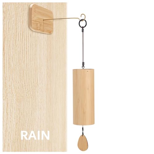 OLizee® Natural Bamboo Healing Wind Chime Decorative Meditation Chime Melodious Yoga Wind Chime Hand-Cranked Chord Wind Bell Zen Wind Chime for Home Decor Rain, Yellow