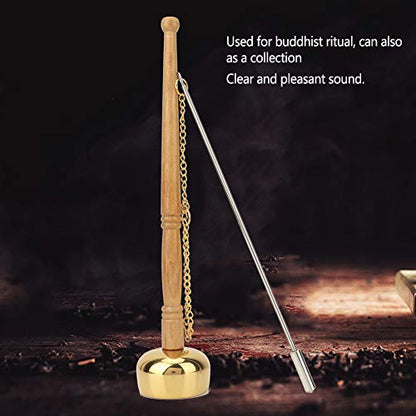 TREETDOBV Hand Bell，Meditation Prayer Bells，Tibetan Hand Bell，Buddhism Wooden Handle Brass Hand Bell Singing Scripture Implement Buddhist Supplies