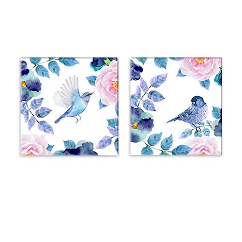 Canvas Wall Art - Spa Stones in Garden with Flow Water | Modern Home Art 2 Panel Canvas Prints Giclee Printing & Ready to Hang - 16"x16" x 2 Panels (12" x 12" x 2 Panels, Birds Flowers and Leaves) - color: Birds Flowers and Leaves, size: 12" x 12" x 2 pan