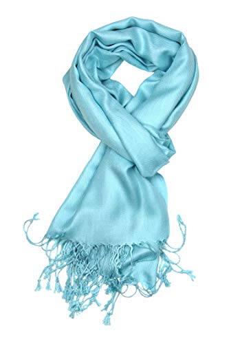 Achillea Lightweight Pashmina Scarf for Women – Soft Silky Shawl Wrap for Evening Dresses, Bridesmaids & Everyday Wear - color: Light Turquoise
