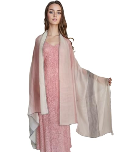 Luxury Cashmere Pashmina Style Shawl - Silk & Wool Blend Scarf, Lightweight Skin-Friendly Wrap - color: Pink + Gray