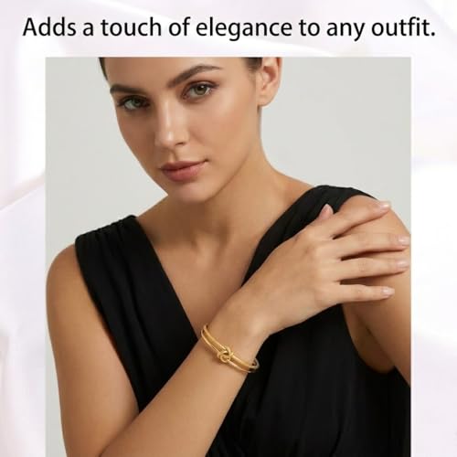 Gold Knot Cuff Bracelets for Women,Adjustable Rope Stack Non Tarnish Statement Forever Friendship Minimalist Trendy Bracelet Jewelry Gifts for Women