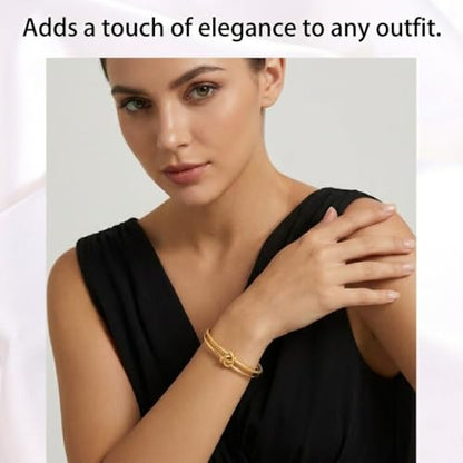 Gold Knot Cuff Bracelets for Women,Adjustable Rope Stack Non Tarnish Statement Forever Friendship Minimalist Trendy Bracelet Jewelry Gifts for Women