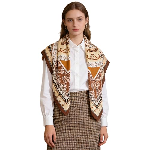 35" Head Scarf Large Square Scarf Like Cotton Hairscarf Fashion Scarves Bandana Night Sleeping Wraps for Women B01 - color: Coffee Paisley