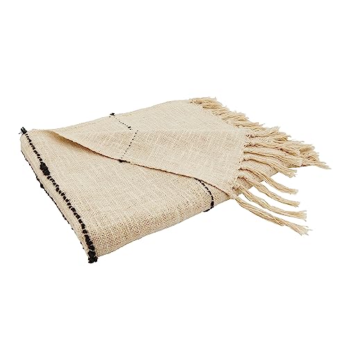 SARO LIFESTYLE Woven Bliss Textured Stripe Fringe Throw Blanket