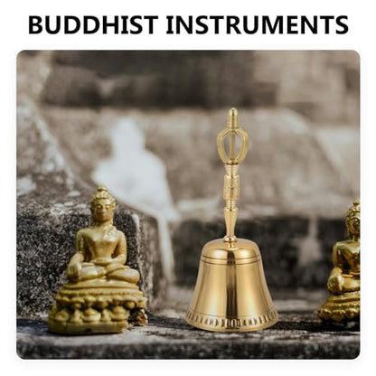 Vaguelly Portable Buddha Prayer Bell Traditional Four-point Hand Bell for Home Meditation Soothing Sound for Relief and Aesthetic Decor
