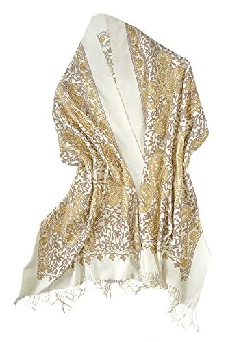 Urban CoCo Women's Embroidered Oversize Tassel Shawl Scarf Wraps for Women - color: #3-beige
