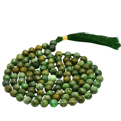 Amazing Gemstone Japa Mala 108 Prayer Beads Necklace and Wrist Mala Bracelet for Meditation - color: African Turquoise, size: Hand Knotted