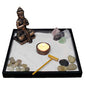 Nature's Mark Mini Zen Garden Kit for Desk with Rake, White Sand, Buddha Figures, Tea-Light Holder Black Square Base, River Rocks and Crystal (9Lx9W B)