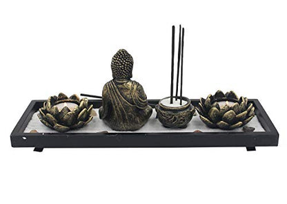 DharmaObjects Zen Garden Buddha Statue Lotus Tea Light Candle and Incense Holder Complete Set Home Décor Gift