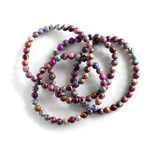Angelstones Handmade Natural Healing Gemstone 6mm Round Beads Stretch Crystal Bracelet 7 Inch Unisex - color: Purple Blue Sea Sediment Jasper