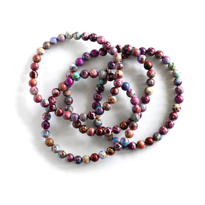 Angelstones Handmade Natural Healing Gemstone 6mm Round Beads Stretch Crystal Bracelet 7 Inch Unisex - color: Purple Blue Sea Sediment Jasper