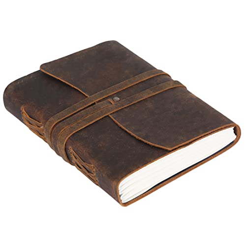 KomalC Leather Journal Notebook, Genuine Leather Journal for Men & Women Handmade Writing Travel Notebook, 240 Unlined Pages Vintage Notepad Gift: Rustic Brown (7"x5") - color: Brown Tan, size: 7 x 5