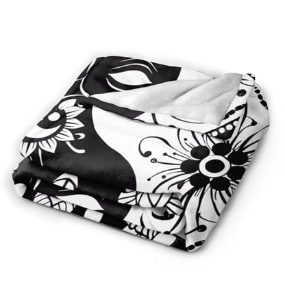 Yin and Yang Mandala Buddhism Reversible Flannel Throw Blanket- Ultra Soft Lightweight for Bed, Sofa, Travel & Camping 50"X40" Inch - size: 50"x40"