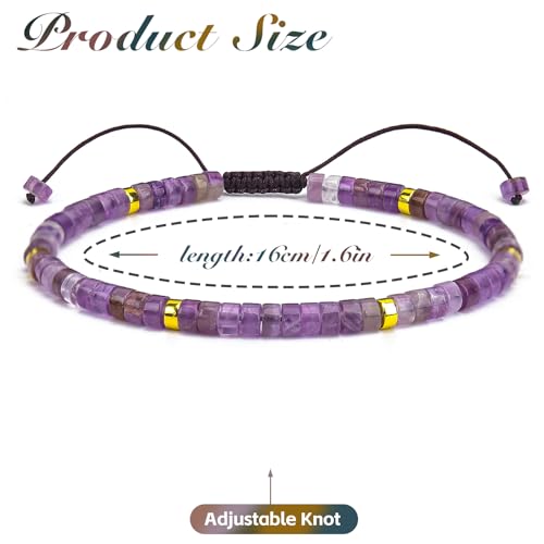 BONNY BOXX Braided Genuine Bracelet, Elegant Handcrafted Natural Gemstone Crystal Bracelet Healing Power Energy Inspirational Gifts with Card for Unisex - color: Amethyst, size: 2*4MM