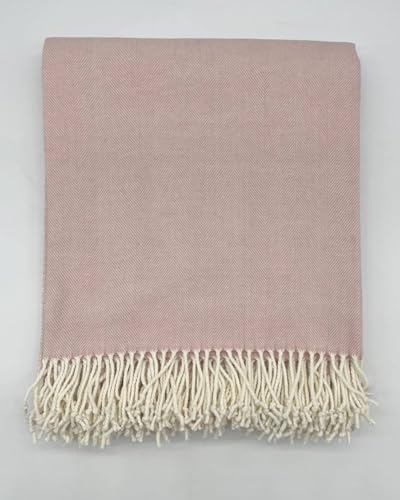 Cotton Acrylic Adirondack Herringbone Woven Throw - Throw Blanket - Soft Rose Cashmere Touch - color: Rose