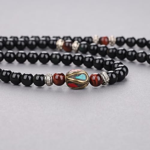COAI Black Obsidian Stone Bracelet Necklace Mala Beads 108 - style: Red Tiger Eye