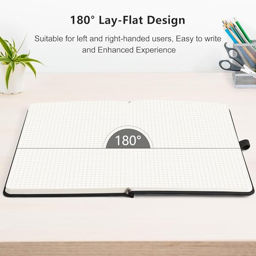 RETTACY Graph Grid Paper Notebook, 192 Pages, A5 Medium Size (5.7'' x 8.3''), 5 Squares per Inch, Leather Hardcover, 100 GSM Thick Paper, for School, Students, Math, Engineering (Black) - color: Black, style: Grid