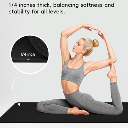 Extra Wide Yoga Mat 72" x 32", 6mm Non Slip TPE Exercise Mat with Carrying Strap, Large Workout Mat for Yoga, Pilates, Stretching, HIIT & Home Gym - color: black