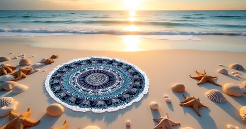 Round Beach Tapestry Mandala Boho Hippie Blanket Indian Cotton Bohemian Large Table Cloth Home Decor Yoga Mat Meditation Picnic Rug Hawaii Sunproof Throw Hippy Boho Gypsy Tablecloth Shawl Roundie (42 - color: Green And Black, size: 42"L x 42"W