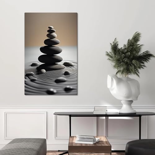 Loitspo Zen Stone Canvas Wall Art, Spirit Canvas Wall Art, Stones Balance Pebbles Stack Picture Print, Zen Stones and Sand Pictures Print Wall Art Decor, Spirit Sand Picture for Yoga (28"x42") - size: 42L"x28W"