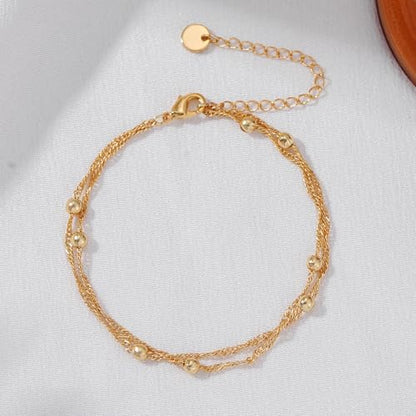 SLOONG Gold Pearl Bracelets for Women Trendy, 14K Gold Plated Dainty Stackable Layered Chain Bridesmaid Bracelets, Waterproof Wedding Jewelry for Women Adjustable 6"+2" - color: Style7(Ripple Chain)