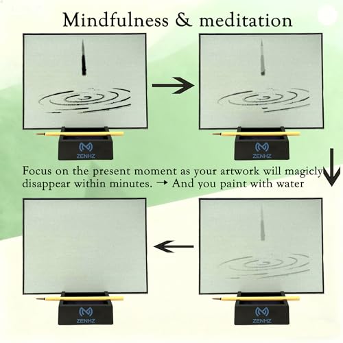 ZENHZ Zen Buddha Water Painting Board with OM 136.1 Hz Tuning Fork – Mindfulness & Meditation Kit for Stress Relief, Relaxation, Calligraphy Practice, and Sound Therapy, Unique Gift