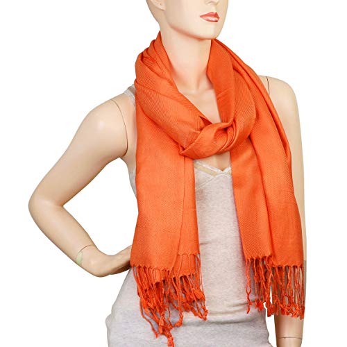Falari Women's Soft Solid Color Pashmina Shawl Wrap Scarf, for Wedding, Bridesmaid Gifts, Evening Dress - color: Orange