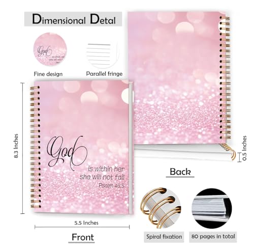 XUNLURY Pretty Pink Christian Notebook, Church Notes Notebook, Psalm 46:5 Spiral Notebooks 5.5x8.3 Inch,God is Within Her She Will Not Fall Prayer Bible Journal for Woman - color: Color_A