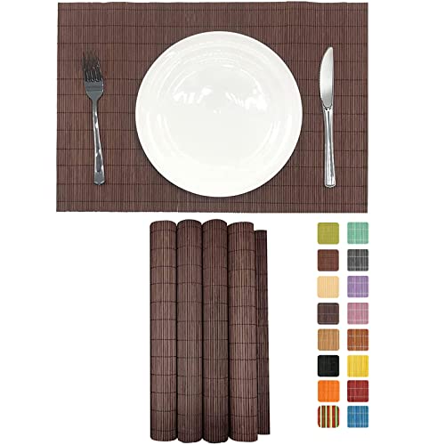Set of 4 Pcs Bamboo Placemats Natural Anti-Slip Bamboo Placemats Washable Heat-Resistant Table Mats for Dining Room and Kitchen（Chocolate） - color: Chocolate, size: Set of 4