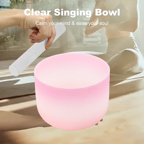 Crystal Singing Bowl 10 inch C Note, Colorful Pink Sound Bowl with Mallet O-ring, Sound Healing Instruments for Healing Mindfulness Meditation Yoga Sound Baths - size: 10inch