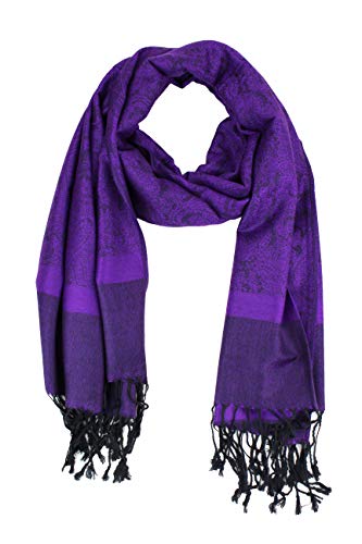 PASKMLNA Paisley Jacquard Pashmina Shawl Wrap Scarf Stole - color: Purple Black