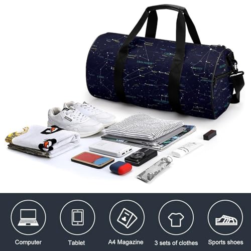 Starry Sky Constellation Cylindrical Portable Fitness Bag, Large Capacity Handbag - color: Starry Sky Constellation