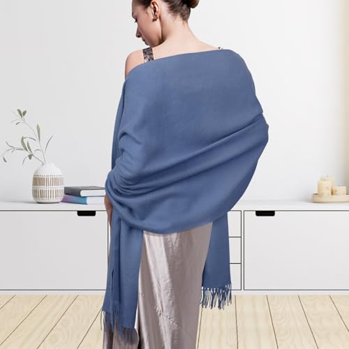 Winter Scarf for Women Pashmina Shawls and Wraps for Evening Dresses Wedding Party Bridesmaid Warm Long Scarves Shawl - color: Blue