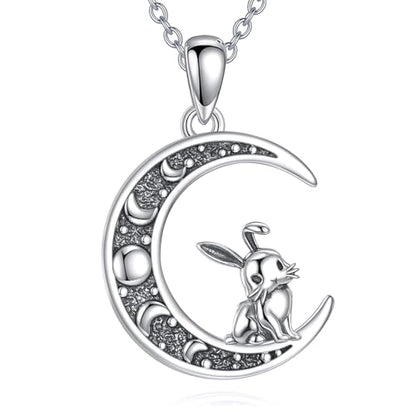 Sun and Moon Necklace 925 Sterling Silver Sun Moon Pendant Gemstone Jewelry Gifts for Women - style: Bunny