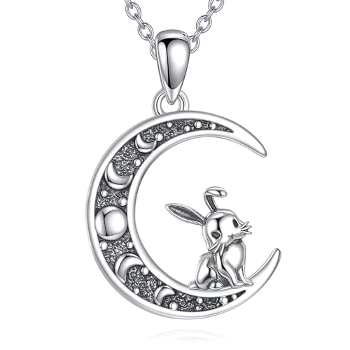 Sun and Moon Necklace 925 Sterling Silver Sun Moon Pendant Gemstone Jewelry Gifts for Women - style: Bunny