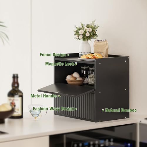 Trironsun Rustic Bread Box for Kitchen Countertop Bamboo Bread Storage Container Bin Double Layer BreadBox Farmhouse Large Capacity Food Organizer Black - color: Black