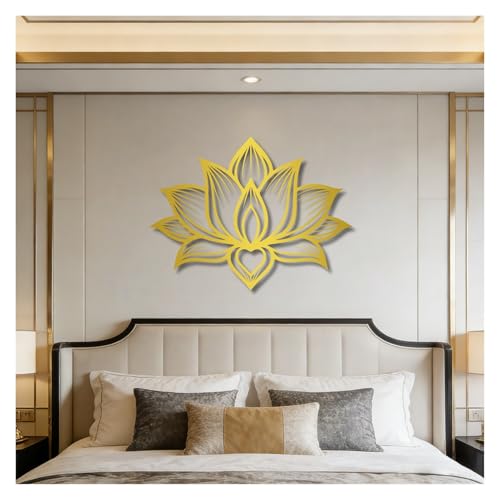 Lotus Flower Metal Wall Art,Flower Wall Decor Hanging Hollow Out Lotus,Silhouette Ornament For Yoga Studio Indoor Outdoor Home Office Bedroom Decoration(Gold,19x14in/47x35cm) - color: Gold, size: 19x14in/47x35cm