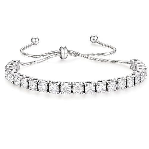 3/4mm Moissanite Tennis Bracelet Adjustable Simulated Diamond Chain 18K Gold Plated 316L Stainless Steel Bracelets Jewelry Gifts for Women Men Wife Mother - color: Silver, size: 3MM Moissanite