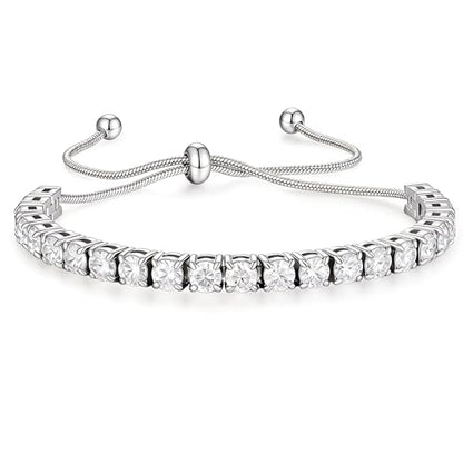 3/4mm Moissanite Tennis Bracelet Adjustable Simulated Diamond Chain 18K Gold Plated 316L Stainless Steel Bracelets Jewelry Gifts for Women Men Wife Mother - color: Silver, size: 3MM Moissanite