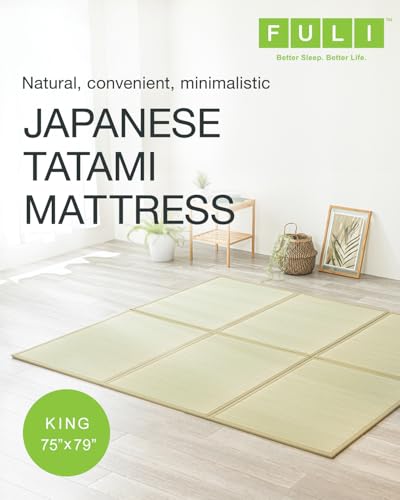 FULI Japanese Tatami Mattress, Foldable Igusa Rush Grass Tatami Rug, Natural Japanese Floor Mattress Mat Made in Japan, King - size: King (79"L x 75"W x 0.5"Th), style: Foldable Mat