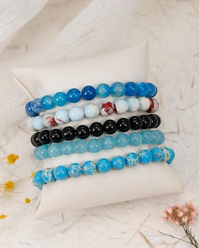BOMAIL 5Pcs Healing Crystal Bracelets for Women 8mm Natural Stone Beaded Stretch Bracelet Set Handmade Semi-Precious Gemstone Bracelets - color: A