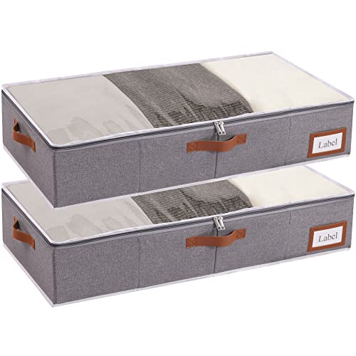 Yawinhe Under Bed Storage Containers, 2 Pack, Bin with Lids, Collapsible Closet Organizers, with Sorting Card Slot and 4 Leather Handles, for Blanket, Bedding, 31.5''Lx15.7''Wx6''H, Grey - color: Grey, size: 31.5x15.7x6in/2-Pack